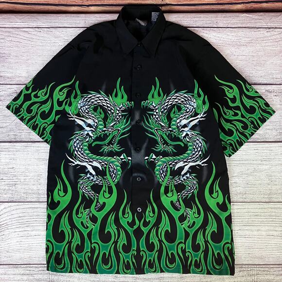 Vintage Y2k Dragons & Flames Button Up Shirt - Picture 1 of 6